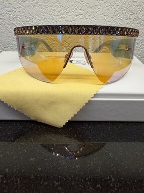 Swarovski NWOT Crystal-Trim Shield Sunglasses - Amber Lens